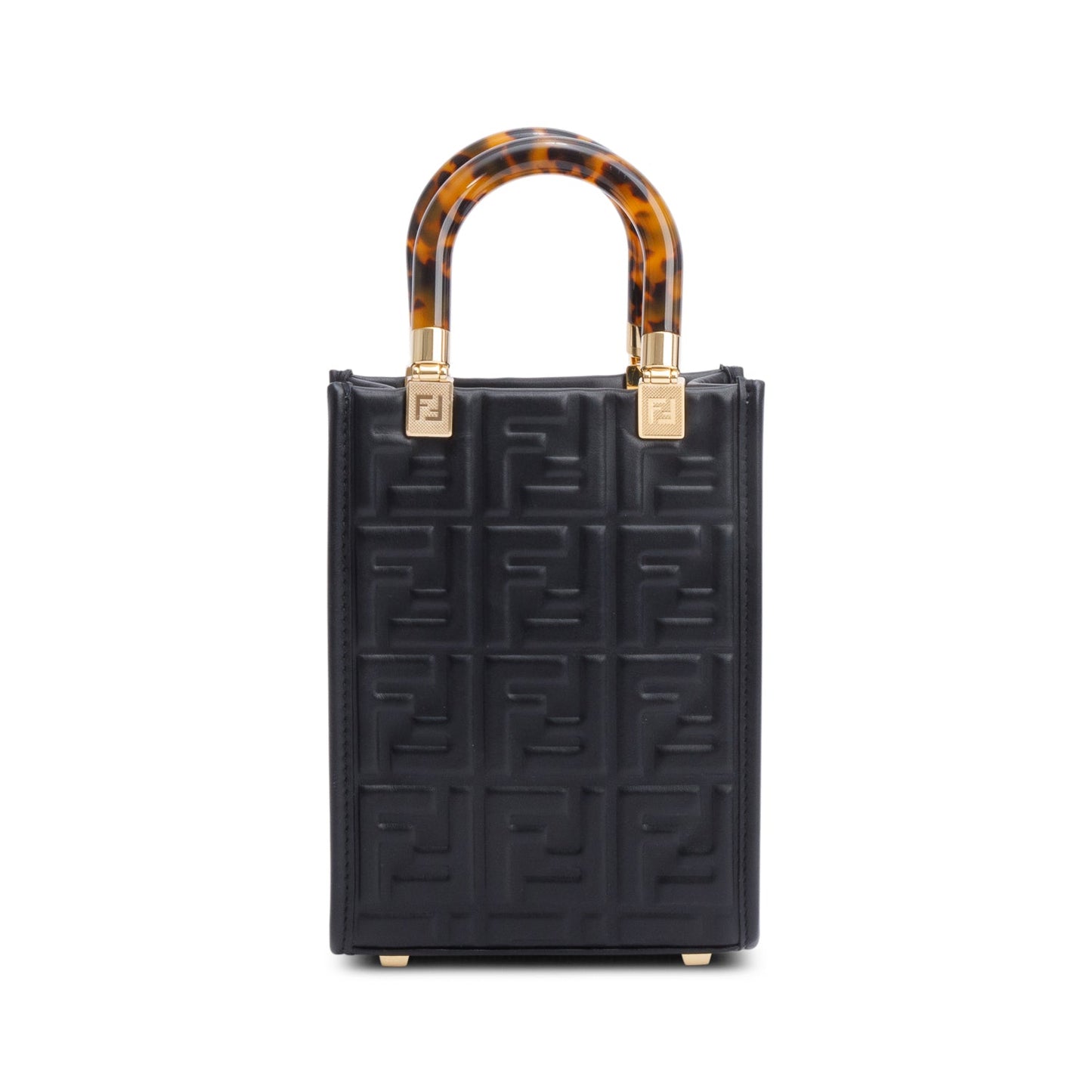 Fendi Black FF Embossed Leather Mini Sunshine Shopper Tote