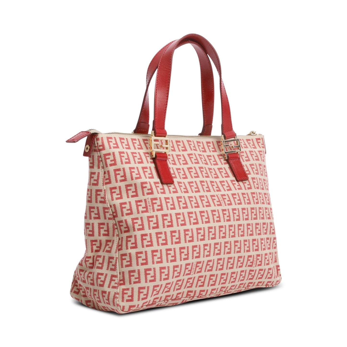 Fendi Red Zucchino FF Canvas Tote