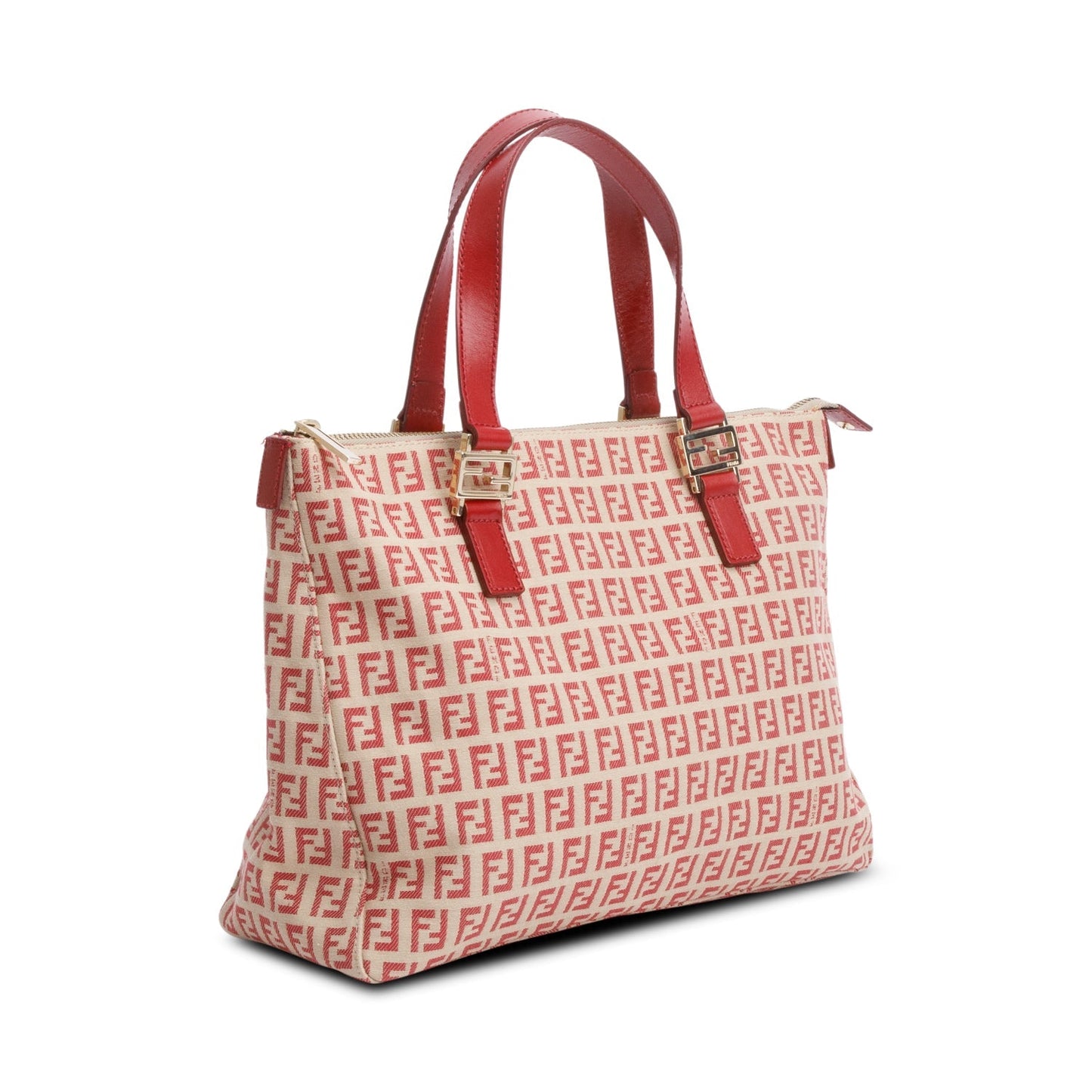 Fendi Red Zucchino FF Canvas Tote