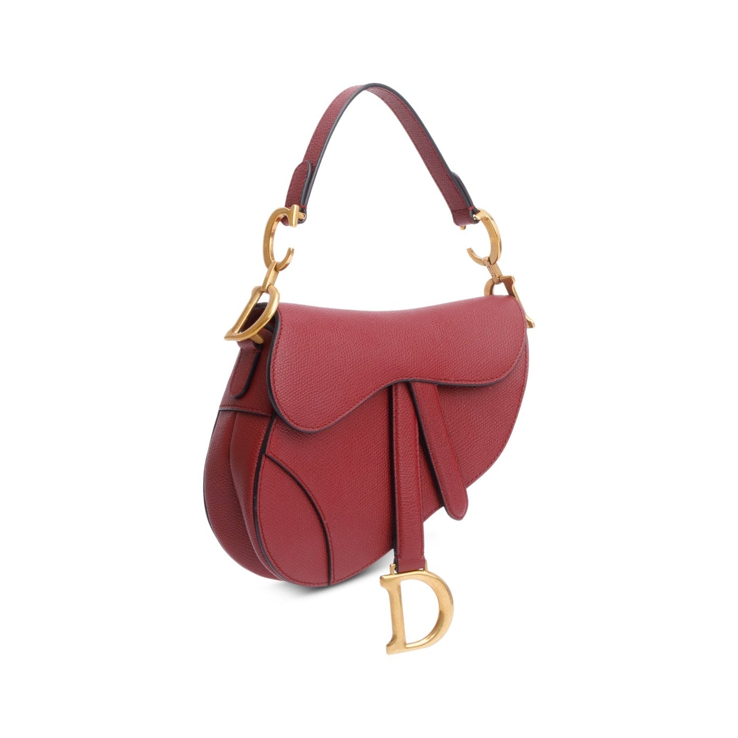 Christian Dior Red Grained Calfskin Leather Mini Saddle Bag