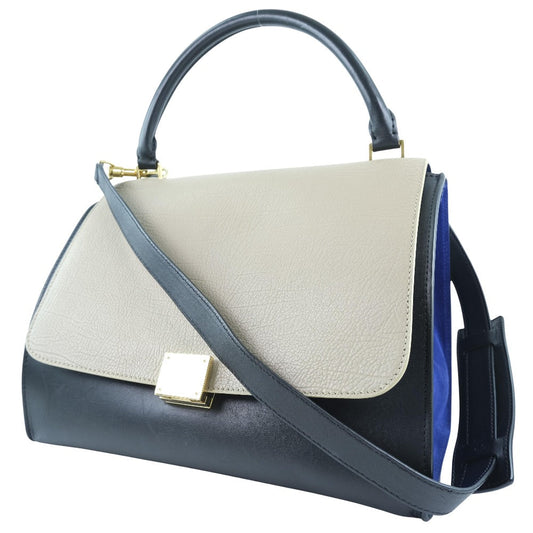 CELINE Handbag Calfskin, suede Black / blue / beige 2WAYShoulder Trapeze Women