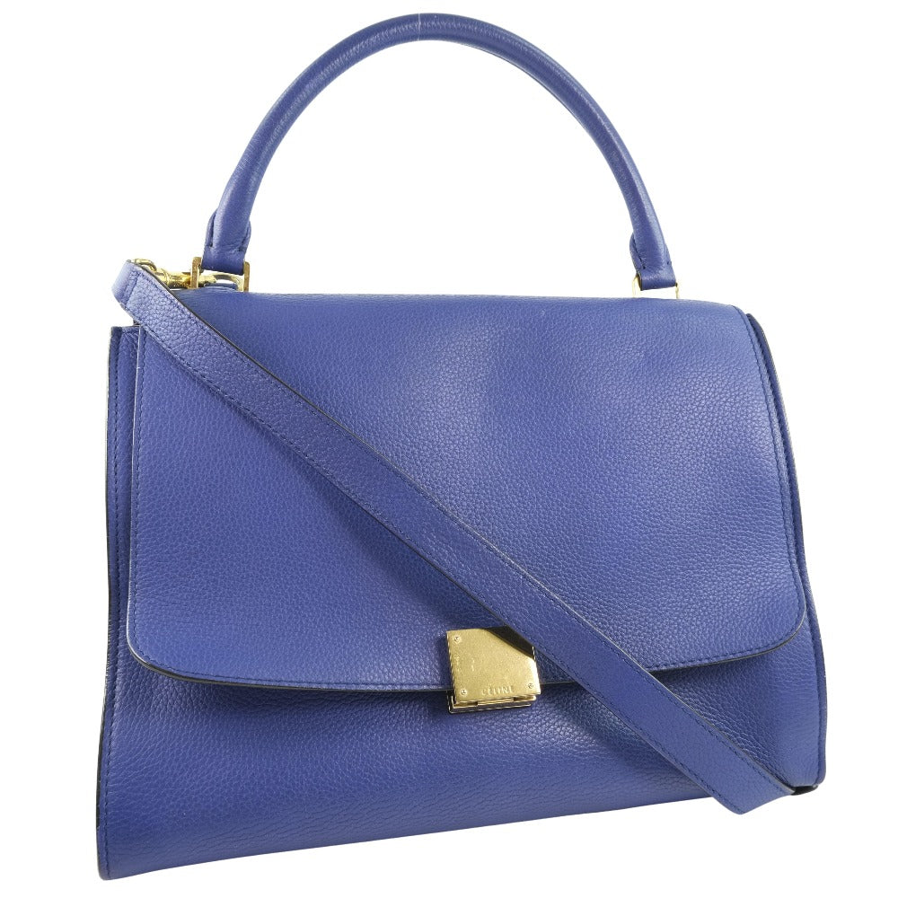 CELINE Handbag Calfskin Blue 2WAYShoulder Trapeze Women