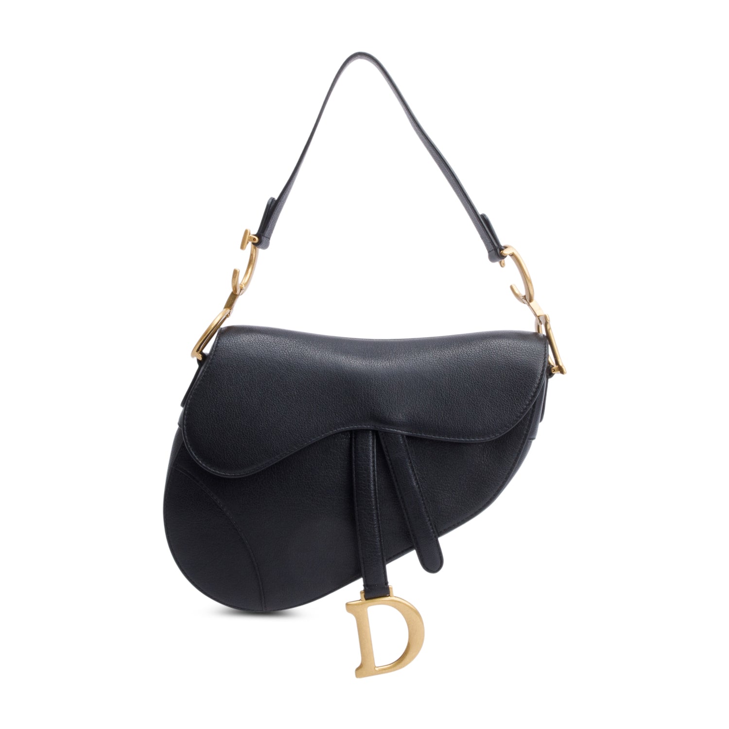 Christian Dior Black Grained Calfskin Leather Saddle Bag