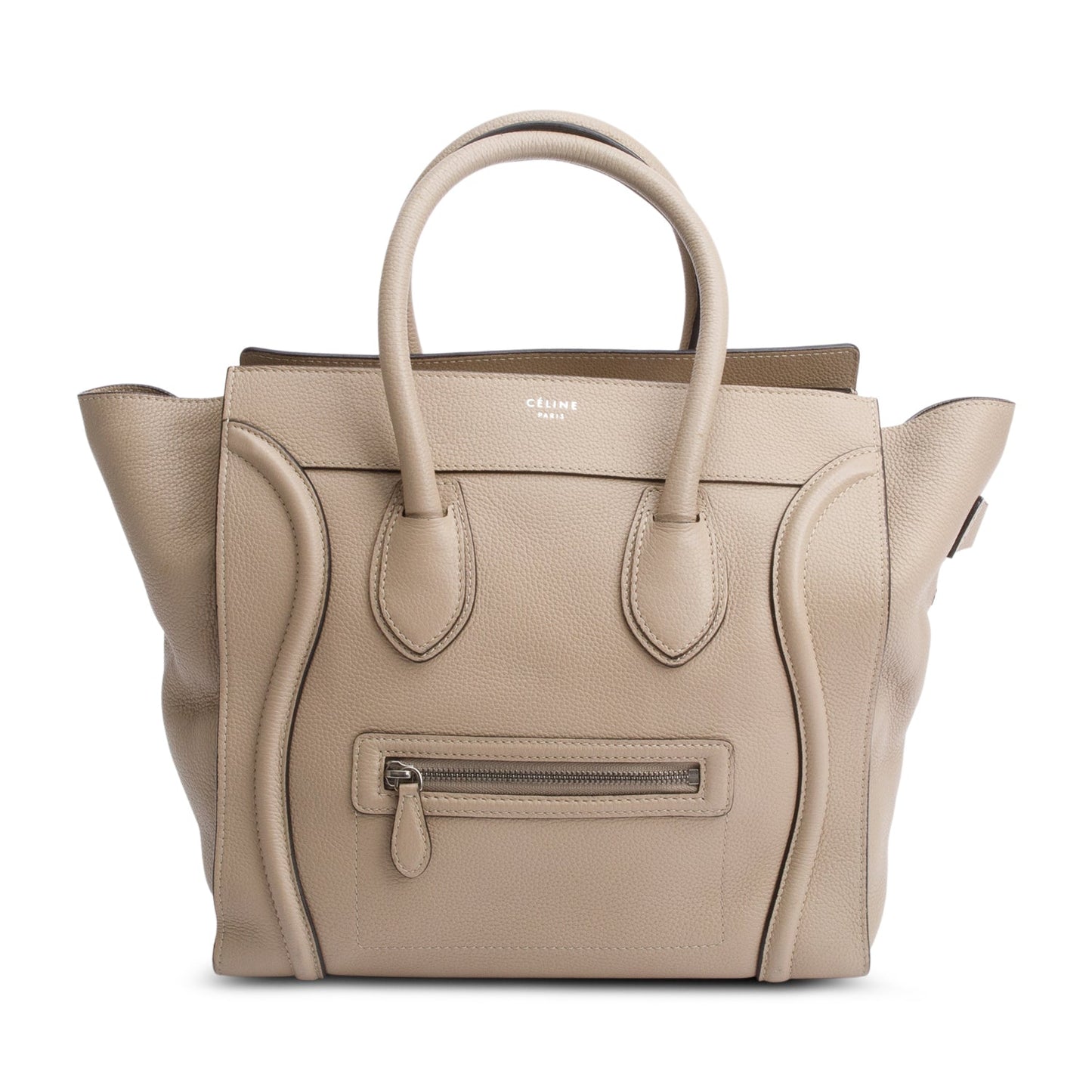 Celine Taupe Drummed Calfskin Leather Mini Luggage Tote