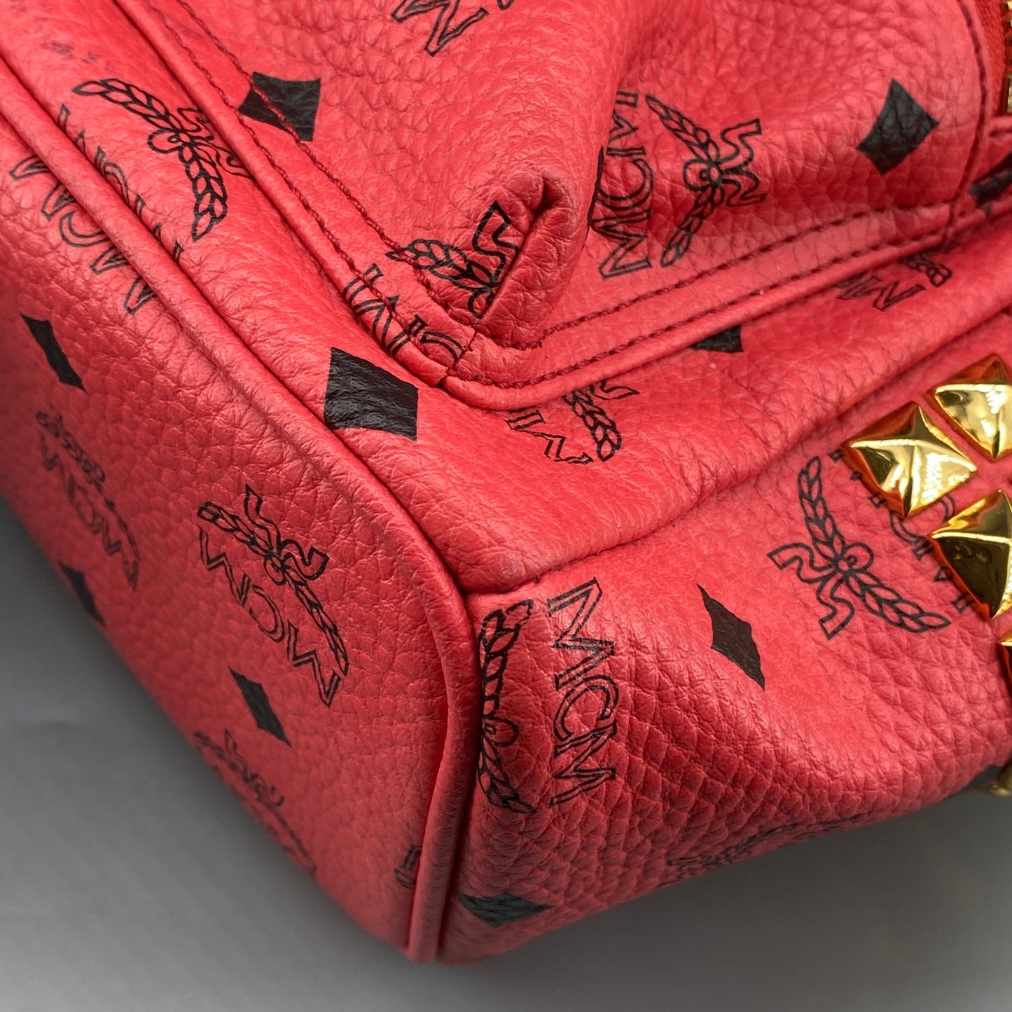 MCM Coral Red Visetos Mini Backpack