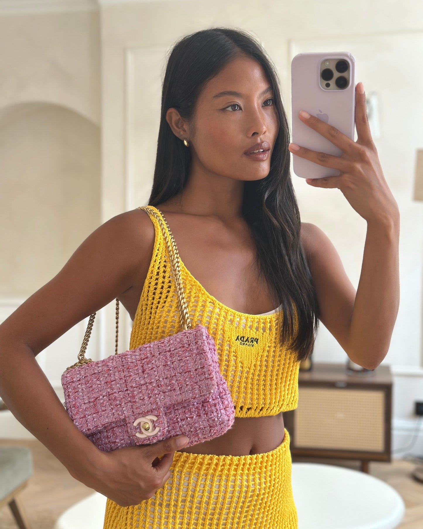 Chanel Pink & Lilac Tweed Seasonal Flap Bag - Rovelle Bags