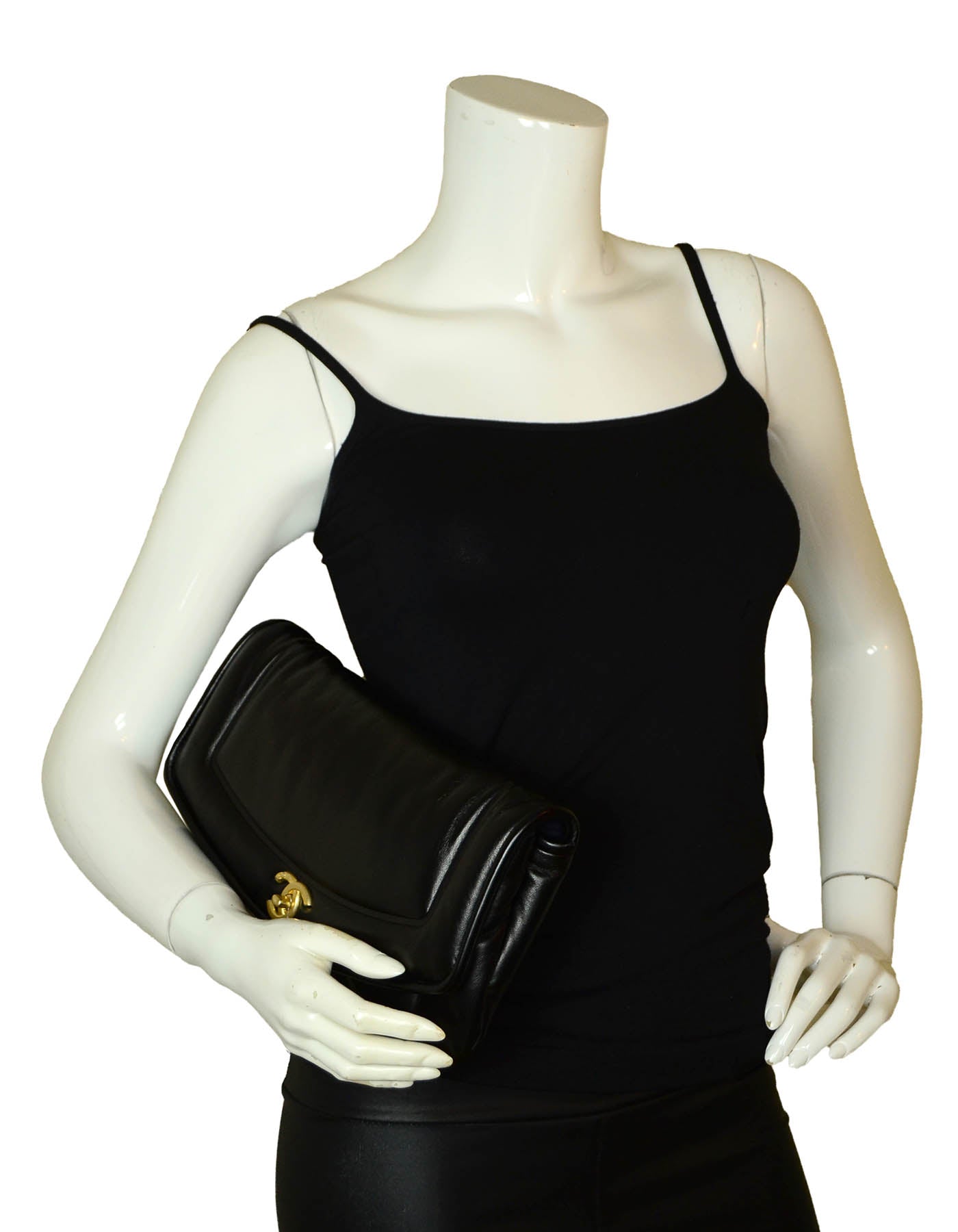 Chanel 2019 NWT Black Shiny Lambskin Clutch Bag - Rovelle Bags