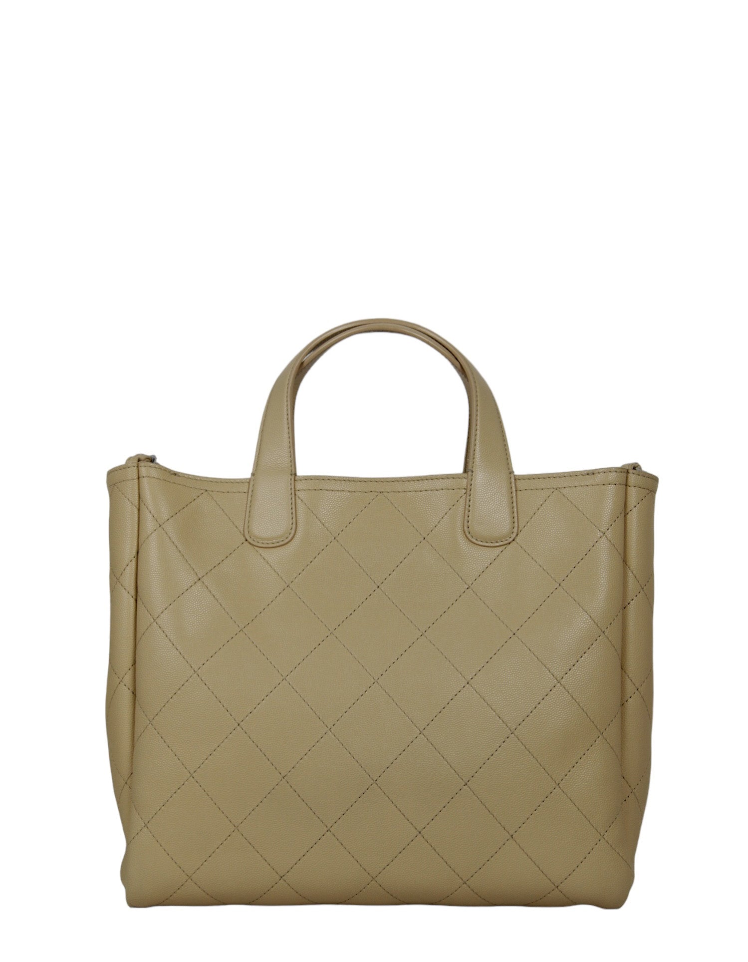 Chanel Beige Caviar Quilted CC Shopping Tote Bag - Rovelle Bags