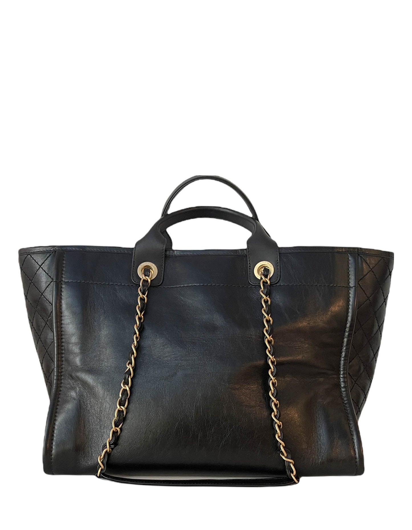 Chanel Black Aged Calfskin Leather Medium Tote Bag - Rovelle Bags