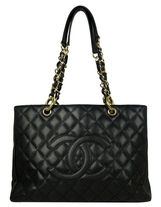 Chanel Black Caviar Leather Quilted Grand Tote Bag - Rovelle Bags
