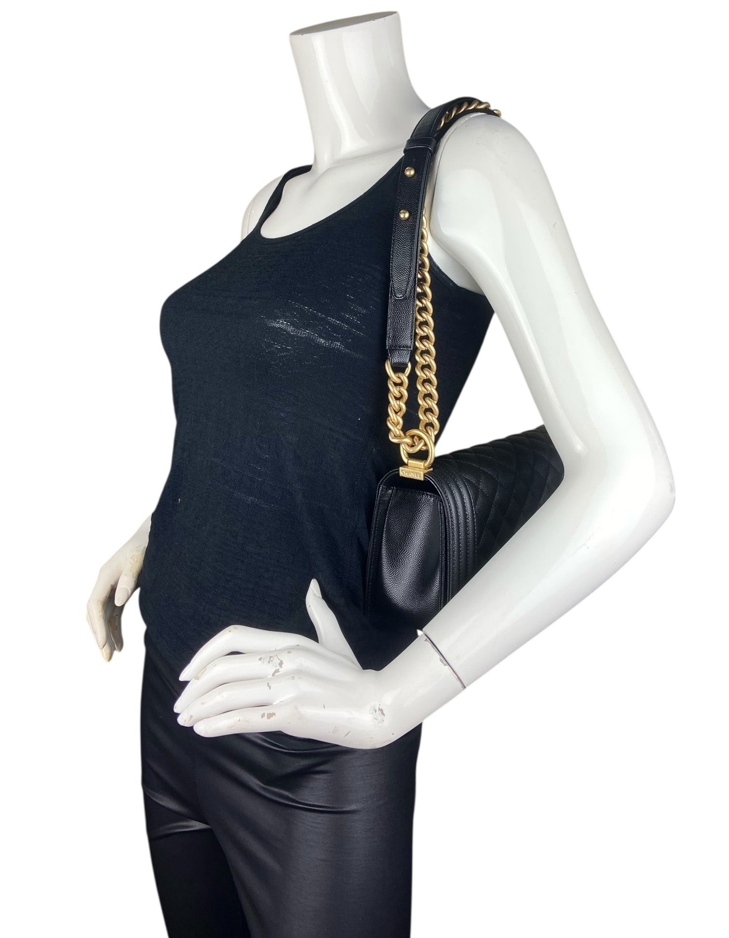 Chanel Black Caviar "Old" Medium Boy Handbag - Rovelle Bags