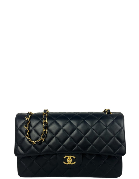 Chanel Black Lambskin Double Flap Jumbo Flap Bag - Rovelle Bags