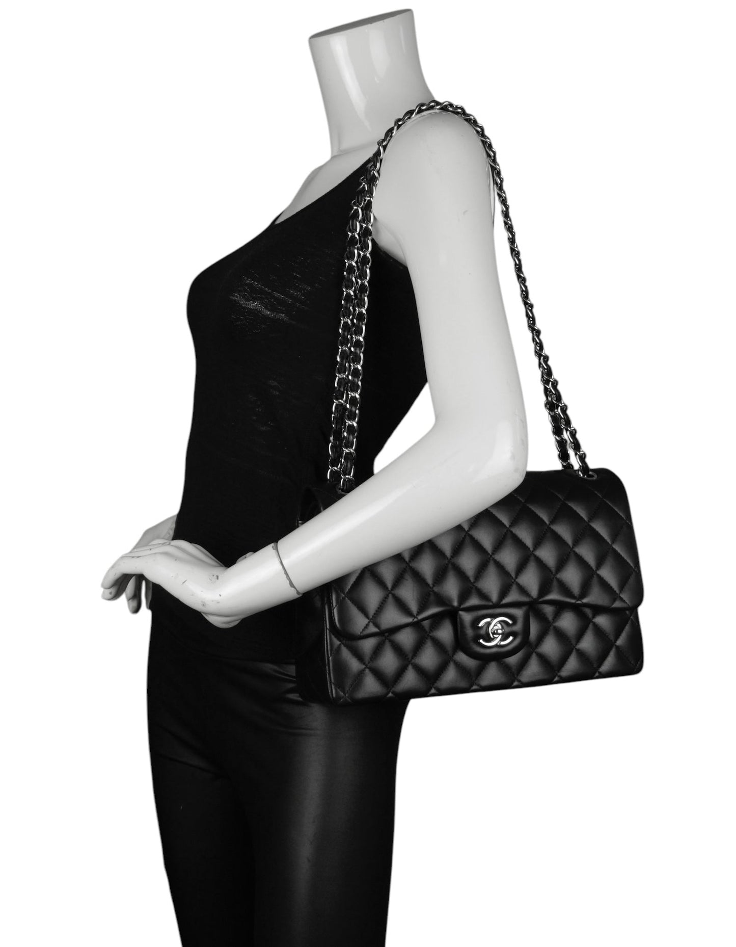 Chanel Black Lambskin Leather Double Flap Flap Bag - Rovelle Bags