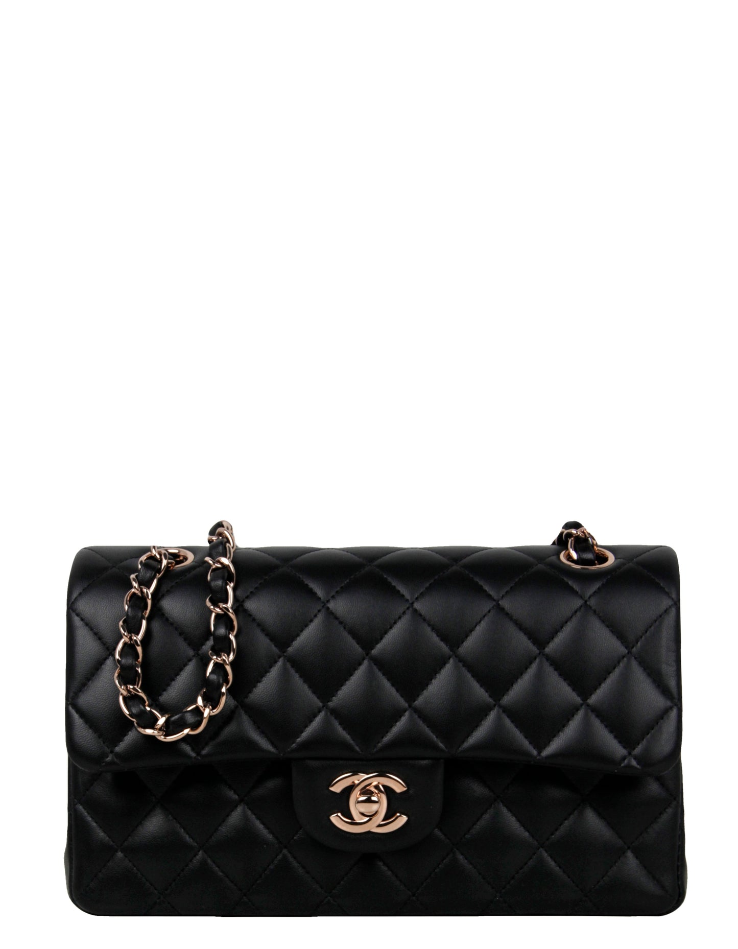 Chanel Black Lambskin Double Flap Small Flap Bag - Rovelle Bags