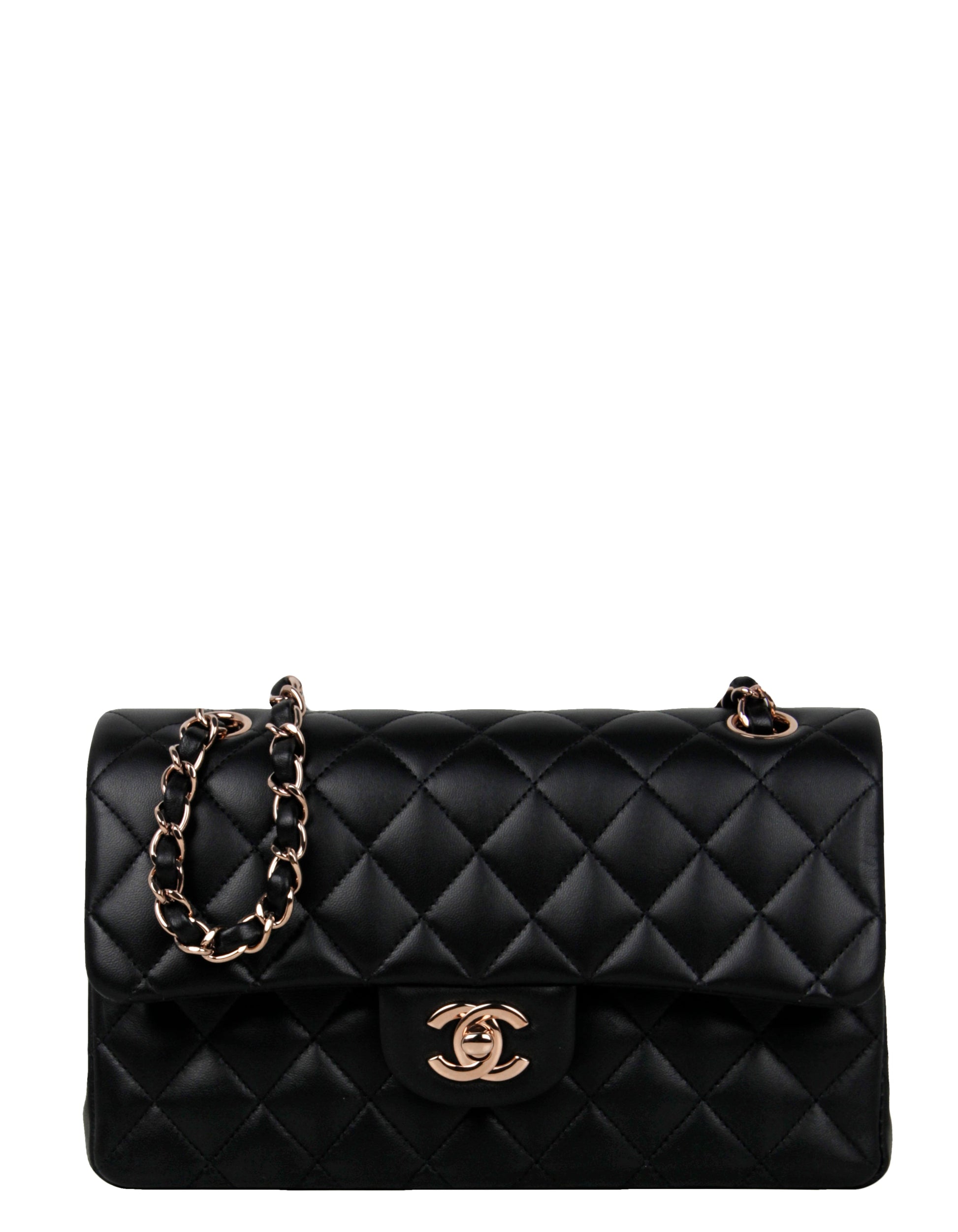 Chanel Black Lambskin Double Flap Small Flap Bag - Rovelle Bags