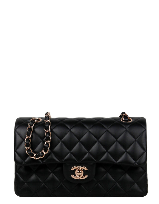 Chanel Black Lambskin Double Flap Small Flap Bag - Rovelle Bags