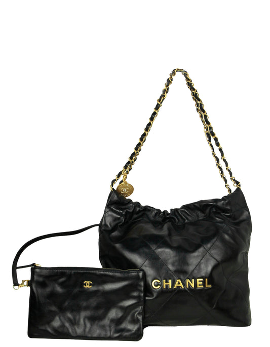 Chanel Black Shiny Calfskin Quilted Small Tote Bag - Rovelle Bags