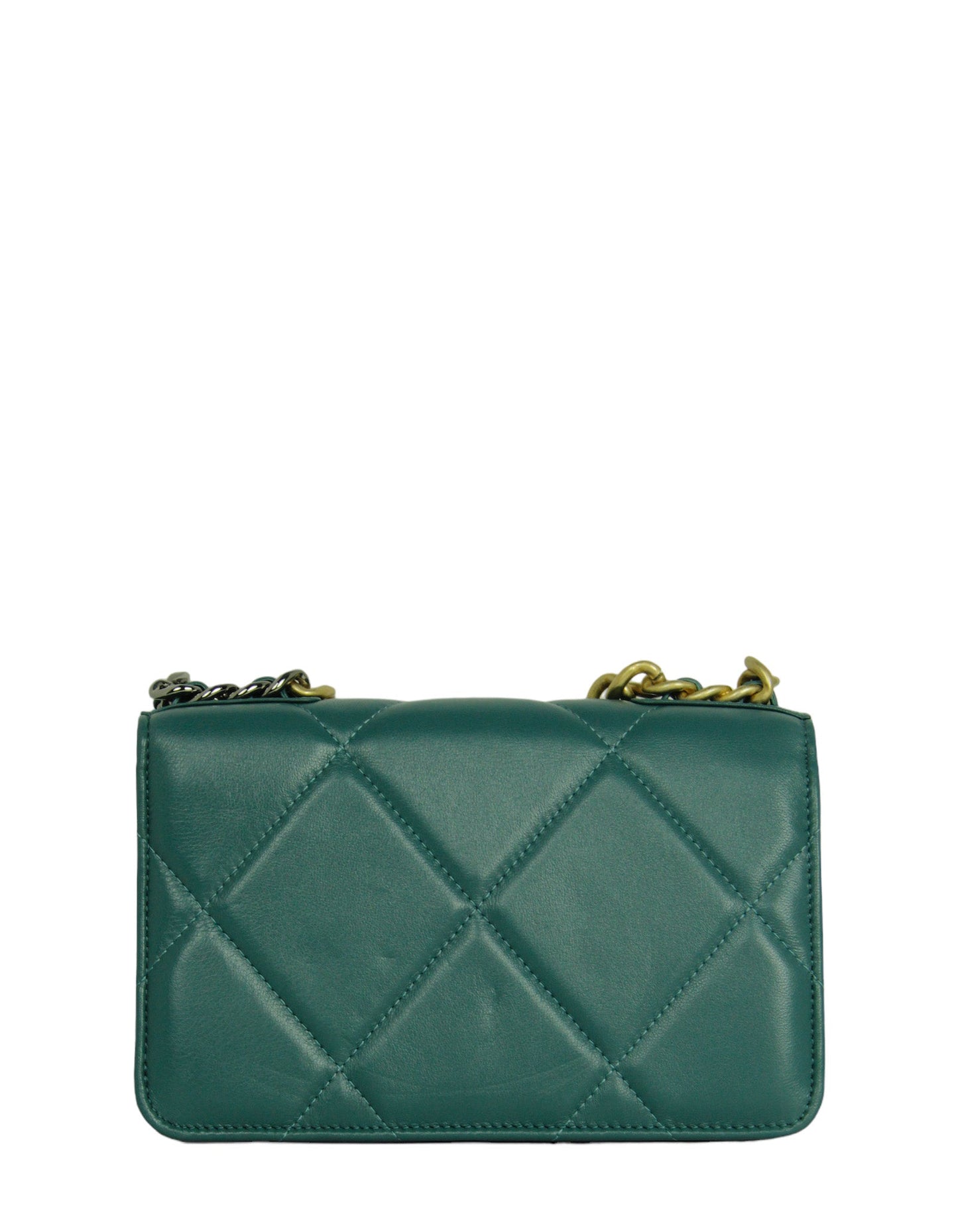 Chanel Blue-Green Lambskin Quilted 19 Wallet Crossbody Bag - Rovelle Bags