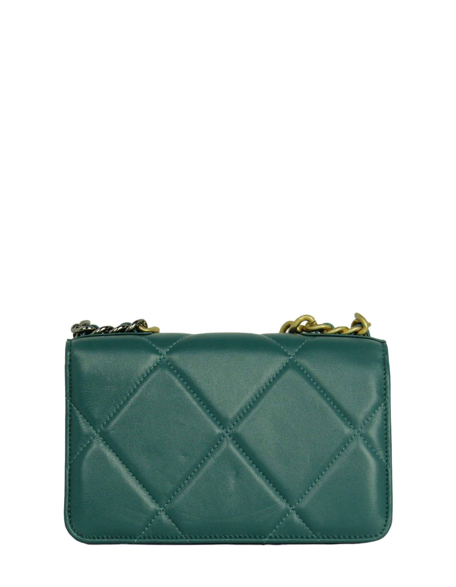 Chanel Blue-Green Lambskin Quilted 19 Wallet Crossbody Bag - Rovelle Bags