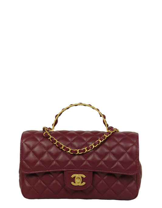 Chanel Burgundy Lambskin Leather Flapbag w/ Flap Bag - Rovelle Bags