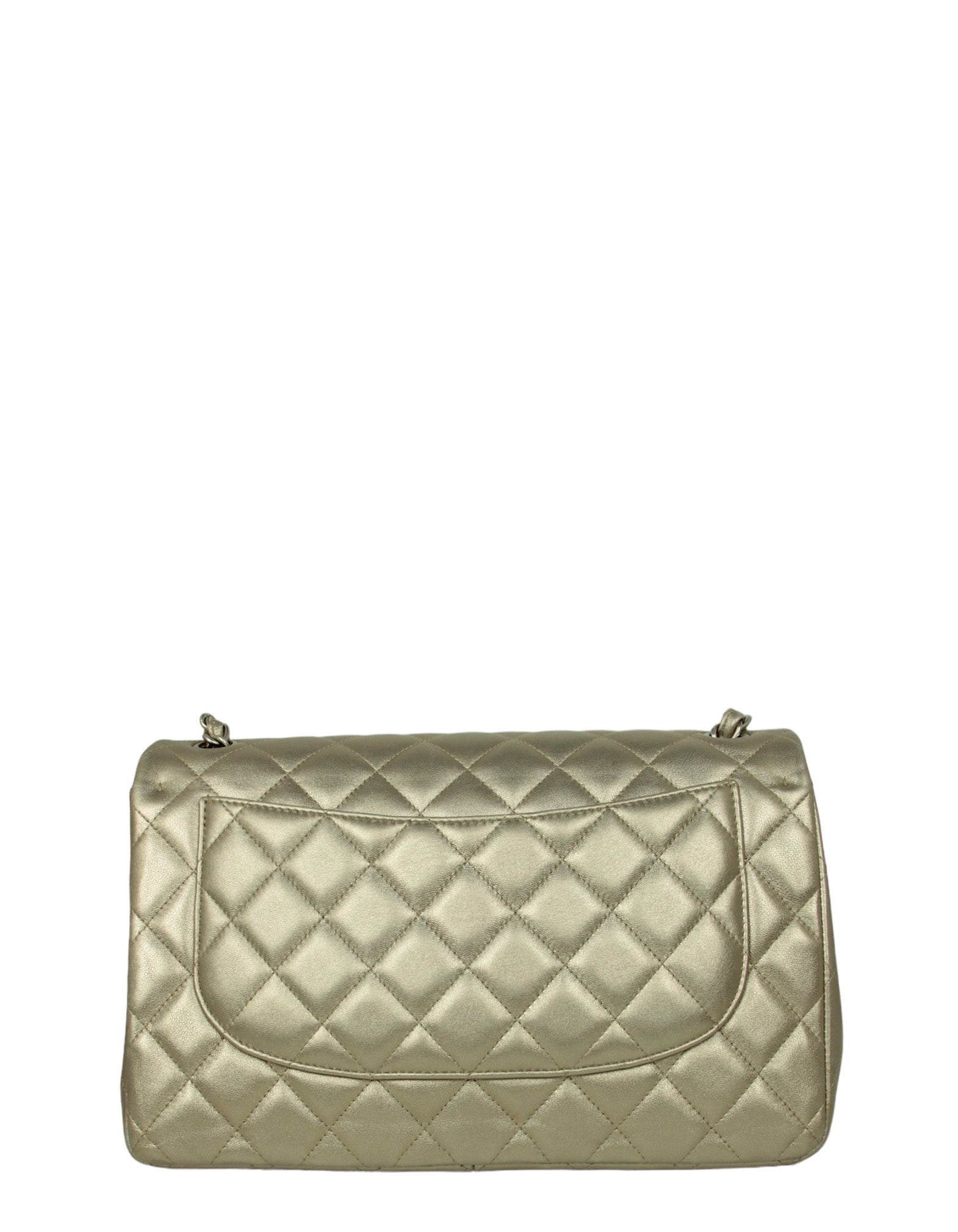 Chanel Gold Lambskin Double Flap Jumbo Flap Bag - Rovelle Bags