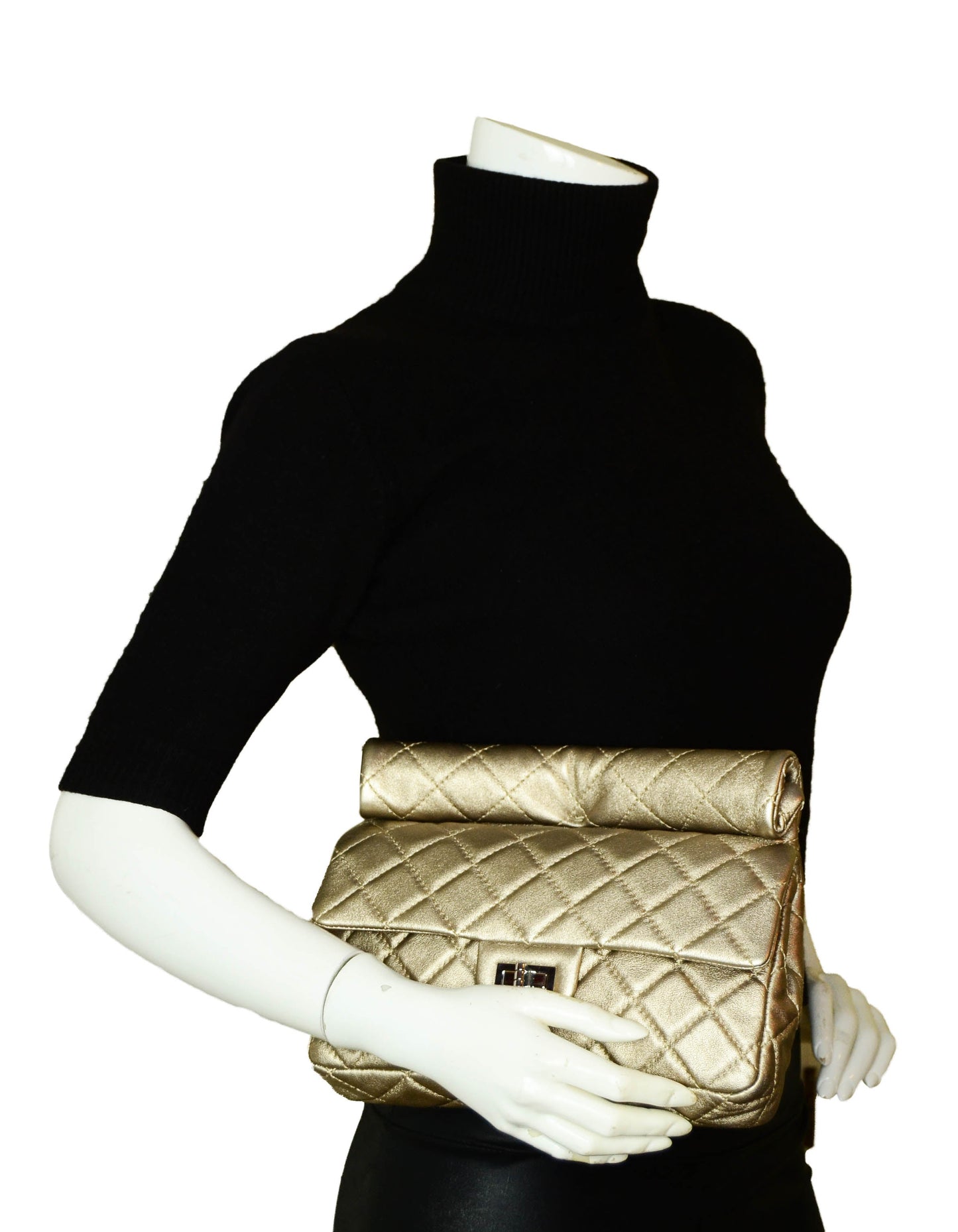 Chanel Khaki Metallic Calfskin 2.55 Reissue Clutch Bag - Rovelle Bags