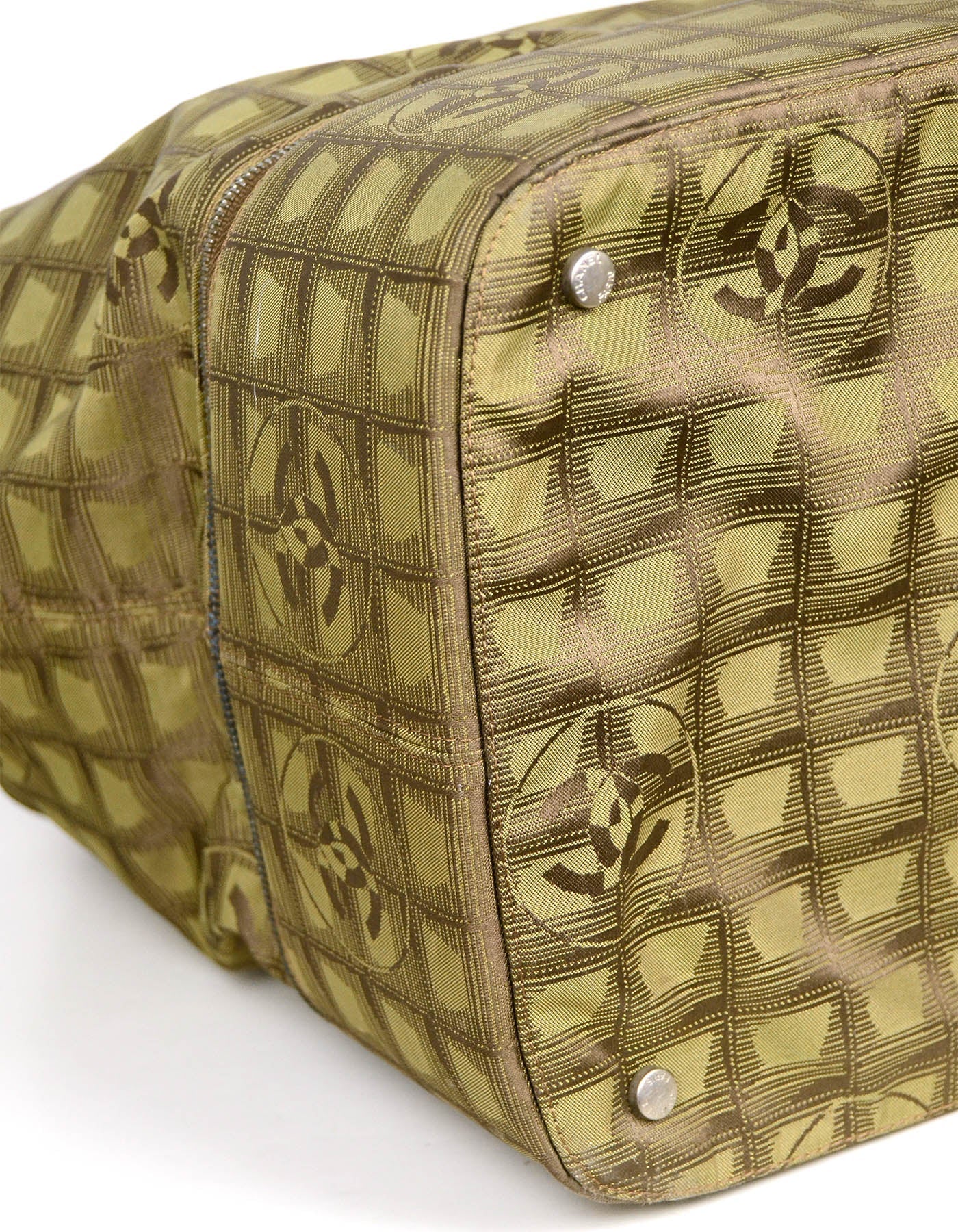 Chanel Khaki Logo Printed Travel Ligne Handbag - Rovelle Bags