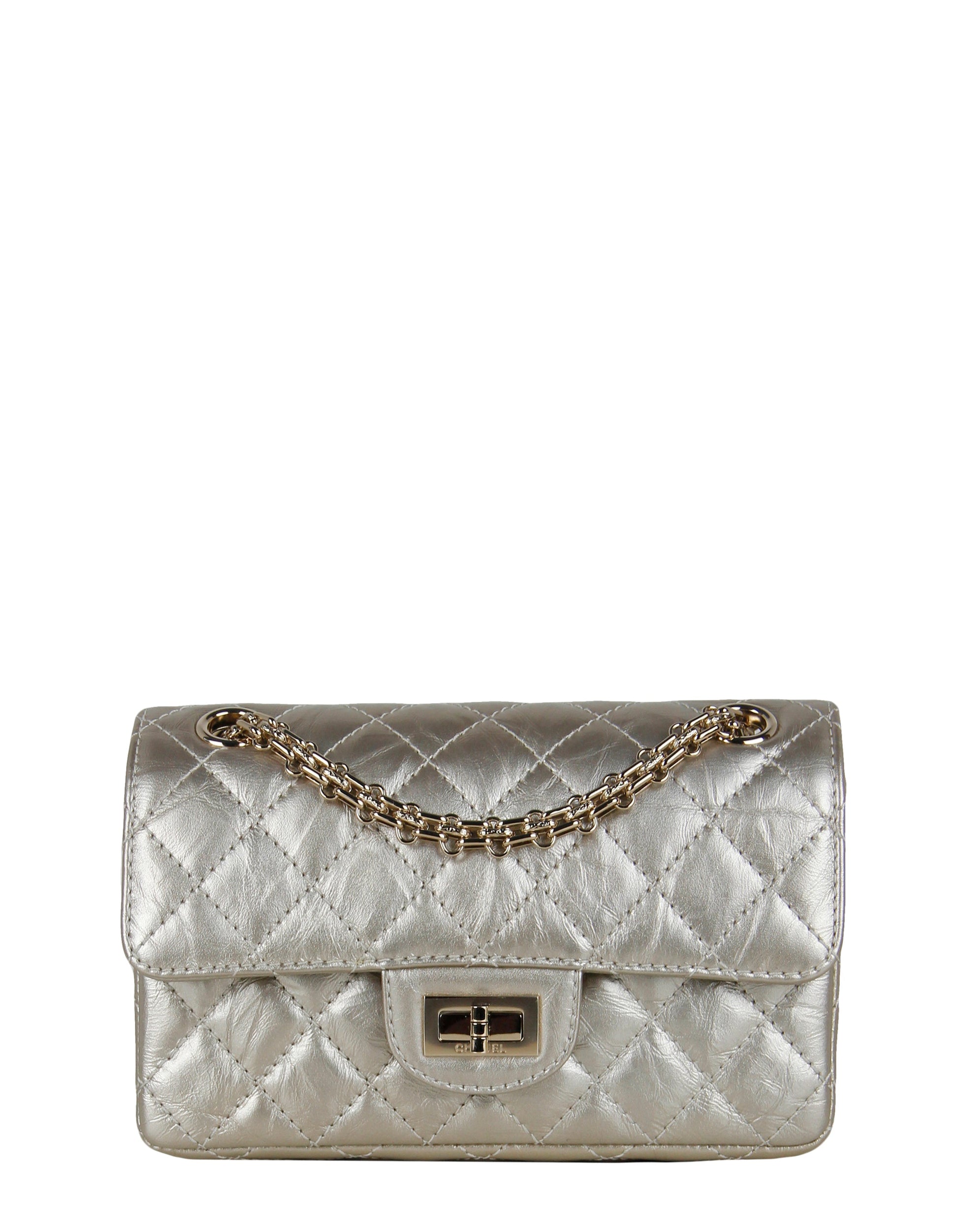 Chanel Metallic Gold Leather 2.55 Mini Flap Bag - Rovelle Bags