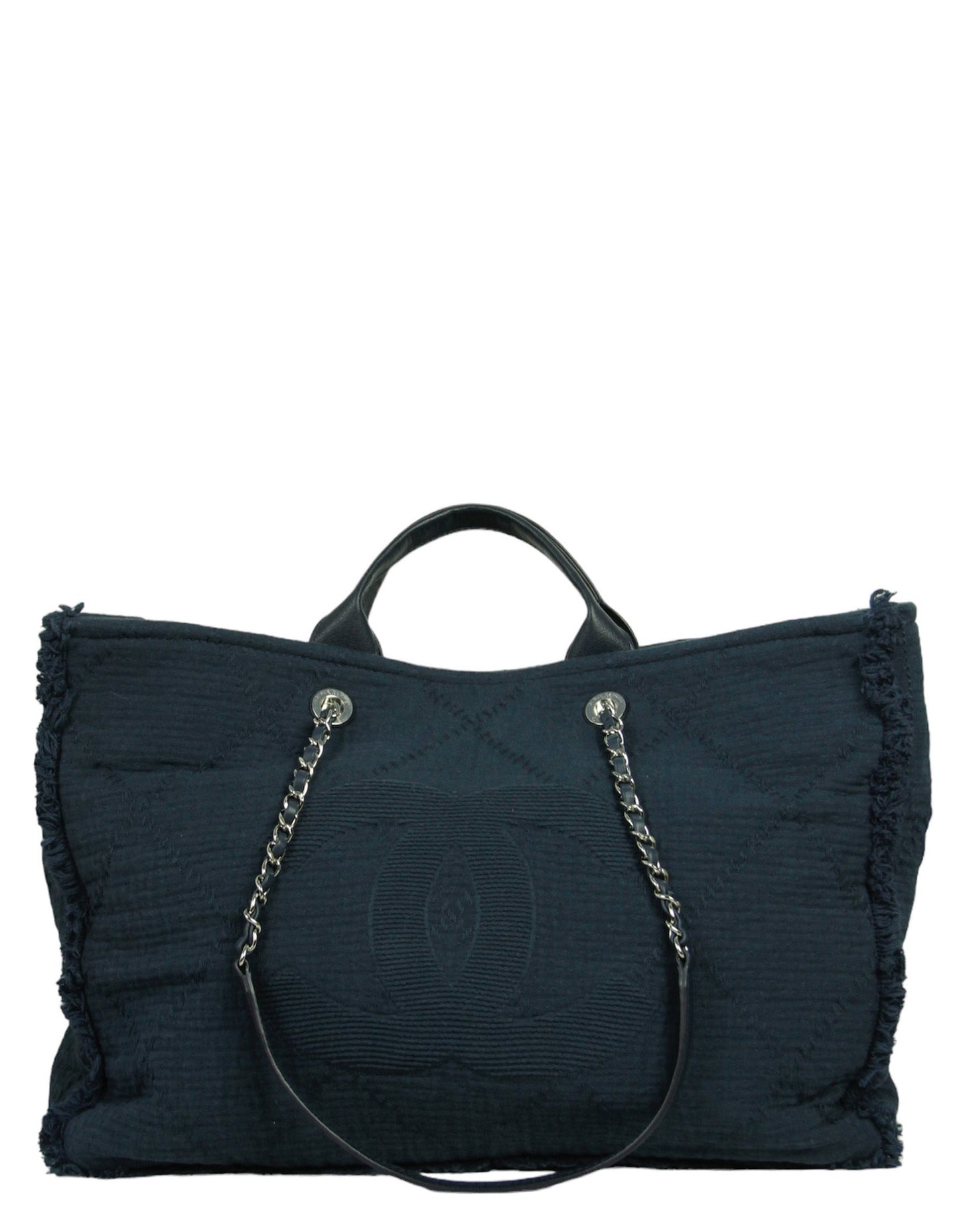 Chanel Navy Canvas Extra Large Double Tote Bag - Rovelle Bags