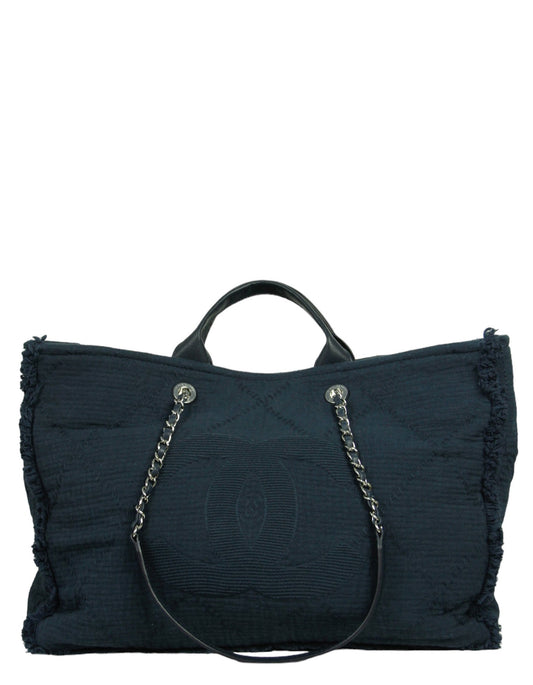 Chanel Navy Canvas Extra Large Double Tote Bag - Rovelle Bags