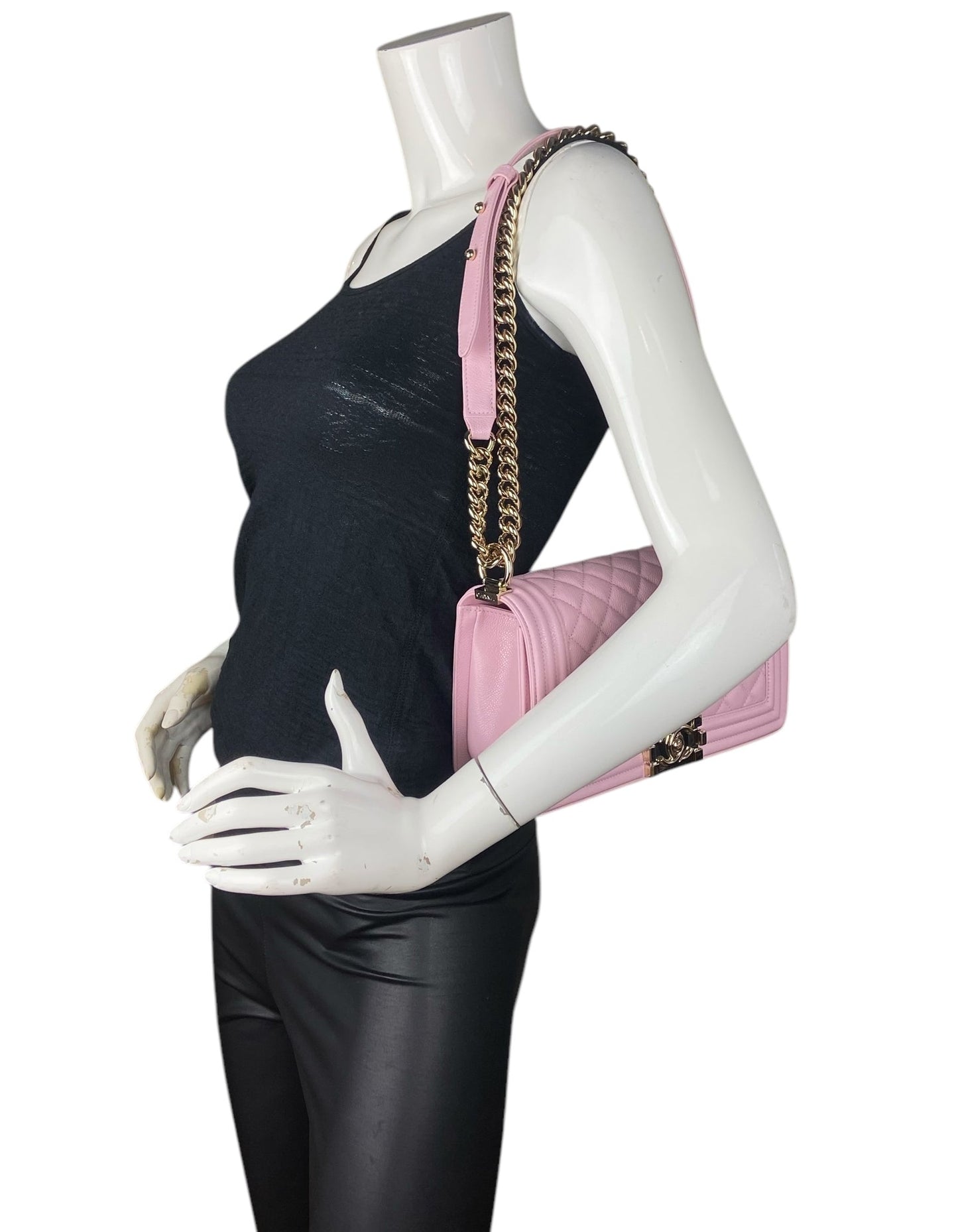 Chanel 2025 Pink Caviar Medium Boy Handbag - Rovelle Bags