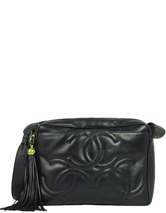 Chanel Navy Leather CC Embossed Handbag - Rovelle Bags