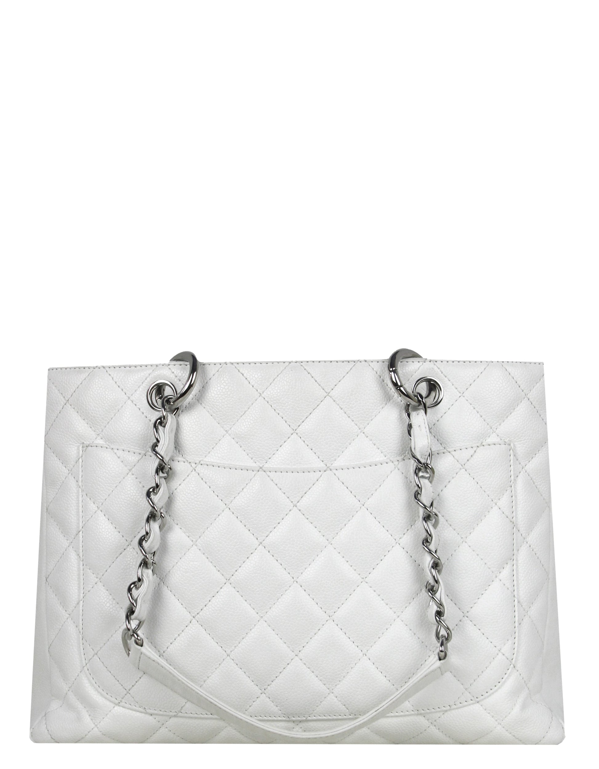 Chanel White Caviar Leather Quilted Grand Tote Bag - Rovelle Bags
