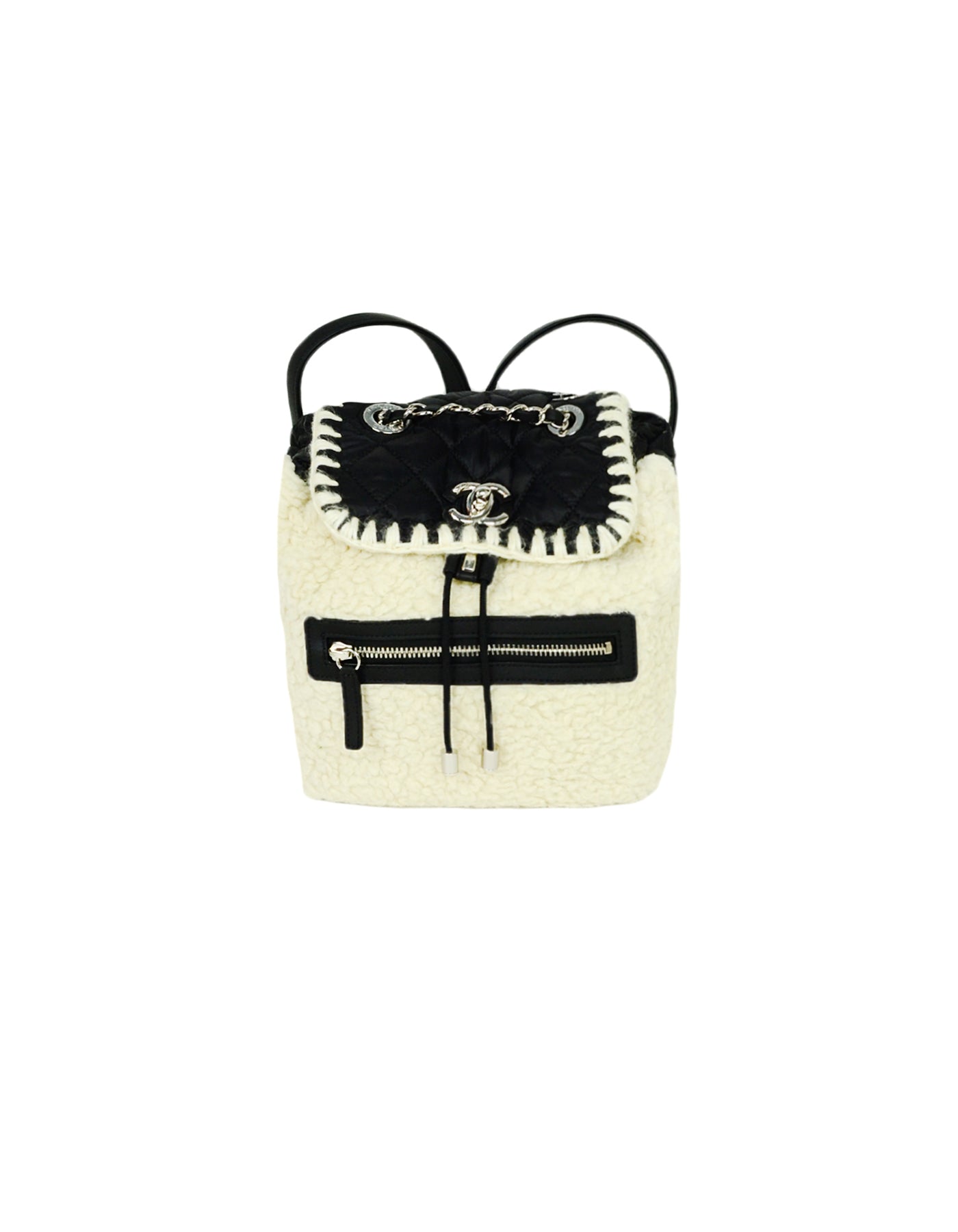 Chanel Black/Ecru Nylon & Shearling Coco Backpack - Rovelle Bags