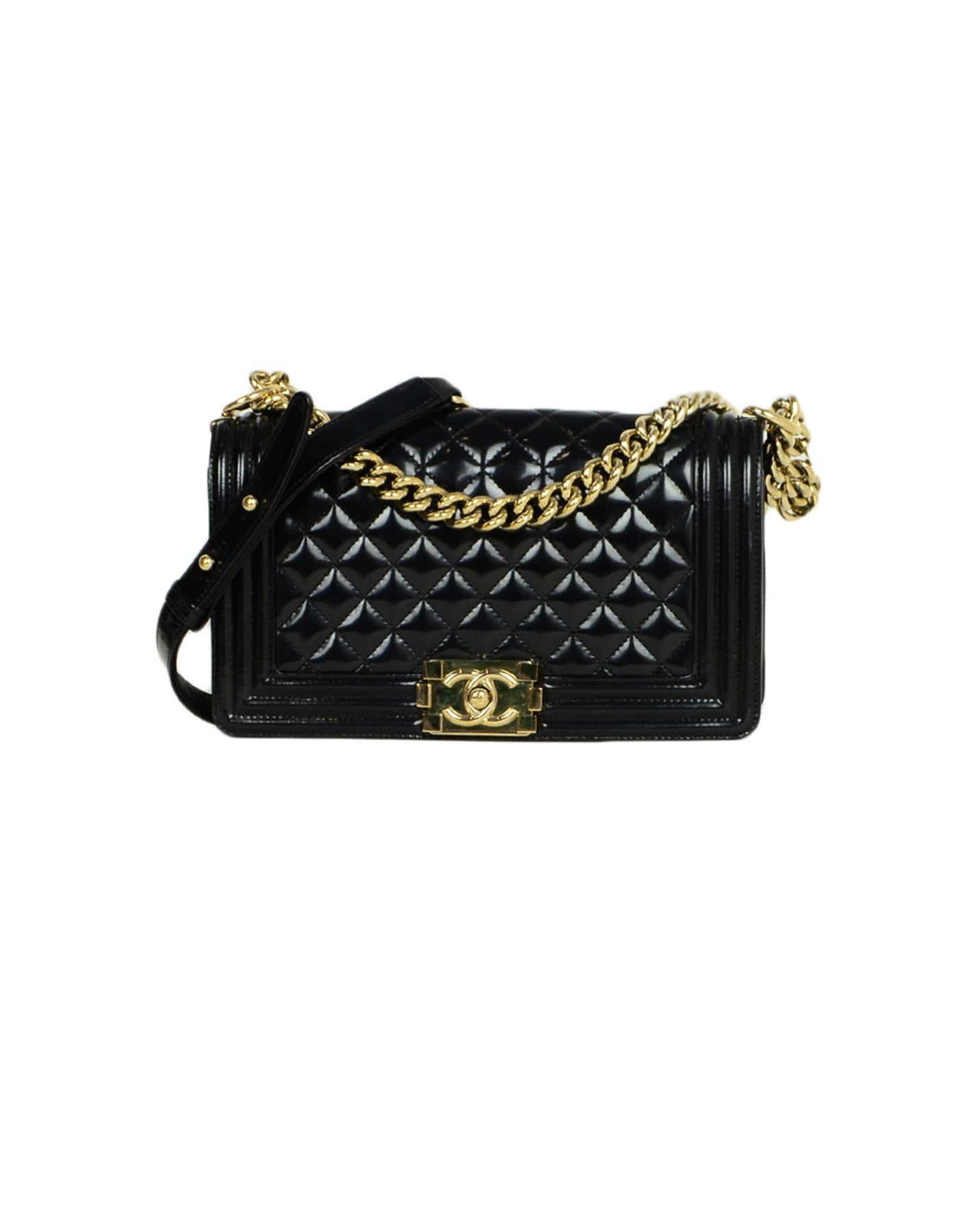Chanel 2016-2017 Black Glazed Calfskin Quilted Handbag - Rovelle Bags