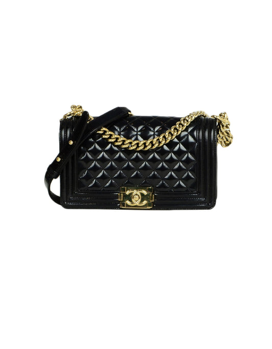 Chanel 2016-2017 Black Glazed Calfskin Quilted Handbag - Rovelle Bags