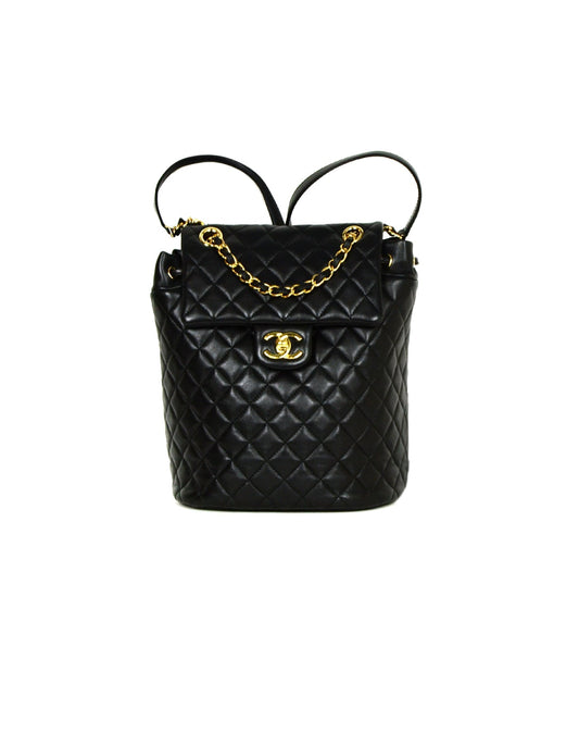 Chanel Black Lambskin Quilted Leather Small Backpack - Rovelle Bags