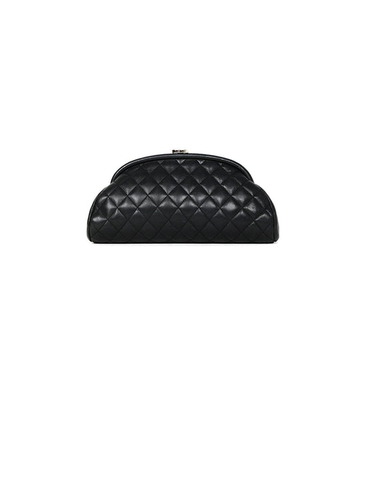 Chanel Black Lambskin Leather Quilted Timeless Clutch Bag - Rovelle Bags