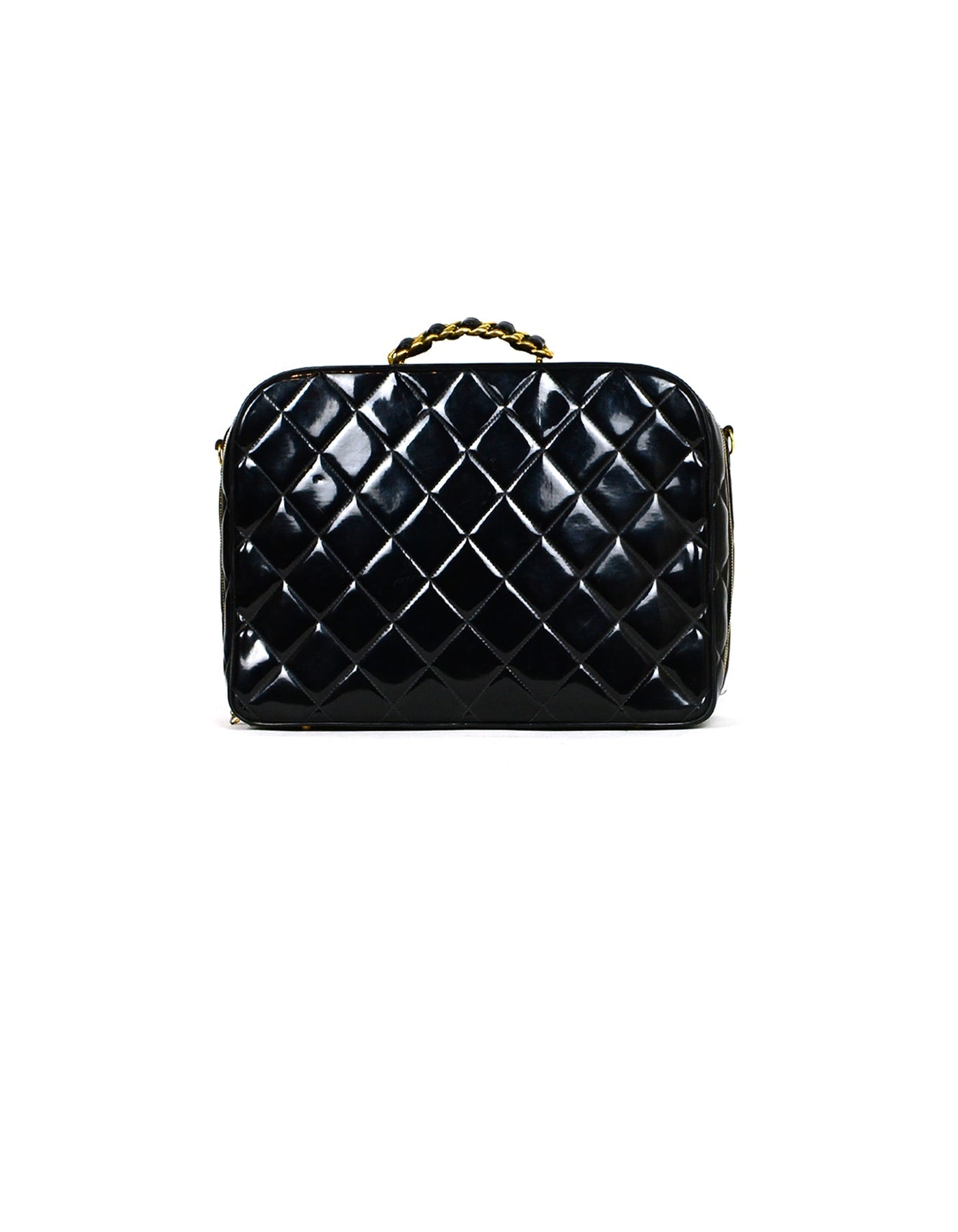 Chanel Black Patent ZIp Around Handbag - Rovelle Bags