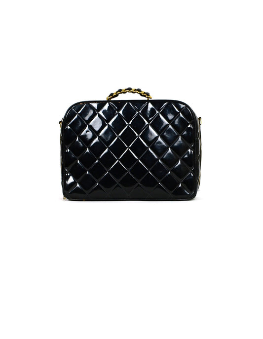 Chanel Black Patent ZIp Around Handbag - Rovelle Bags