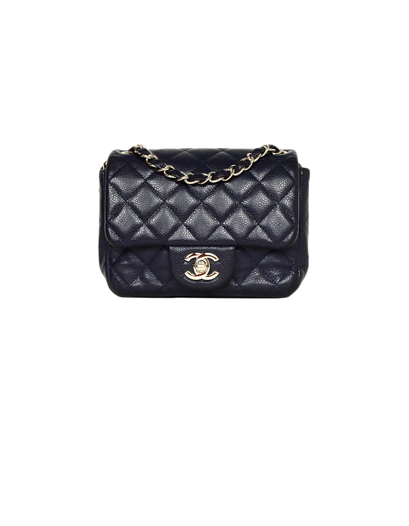 Chanel Navy Caviar Leather Mini Classic Handbag - Rovelle Bags