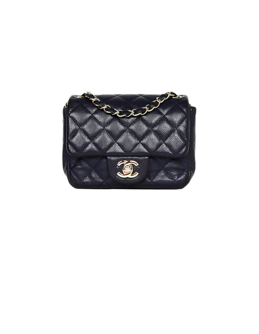 Chanel Navy Caviar Leather Mini Classic Handbag - Rovelle Bags