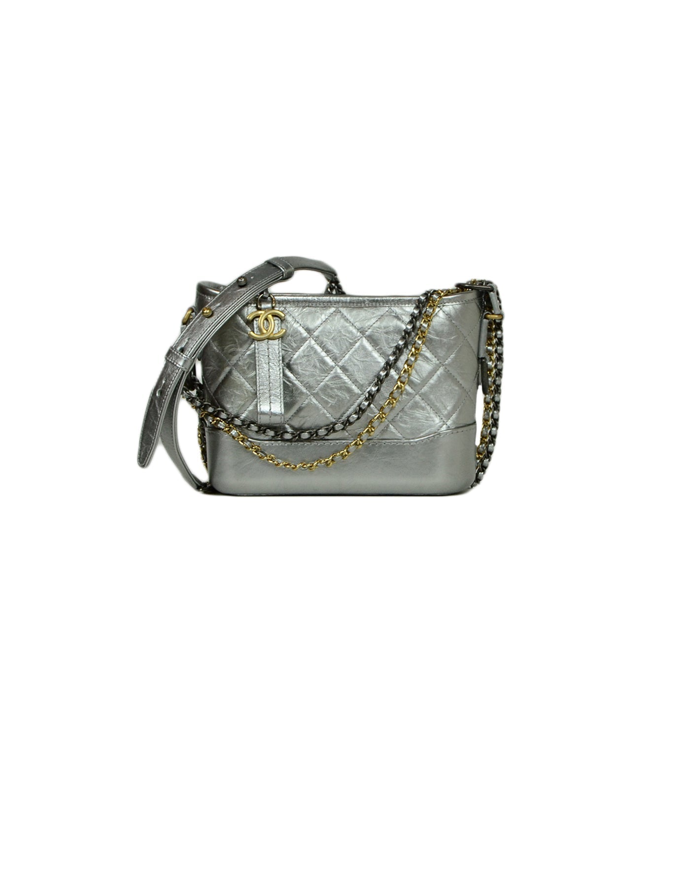 Chanel Silver Metallic Aged Calfskin Quilted Hobo Bag - Rovelle Bags