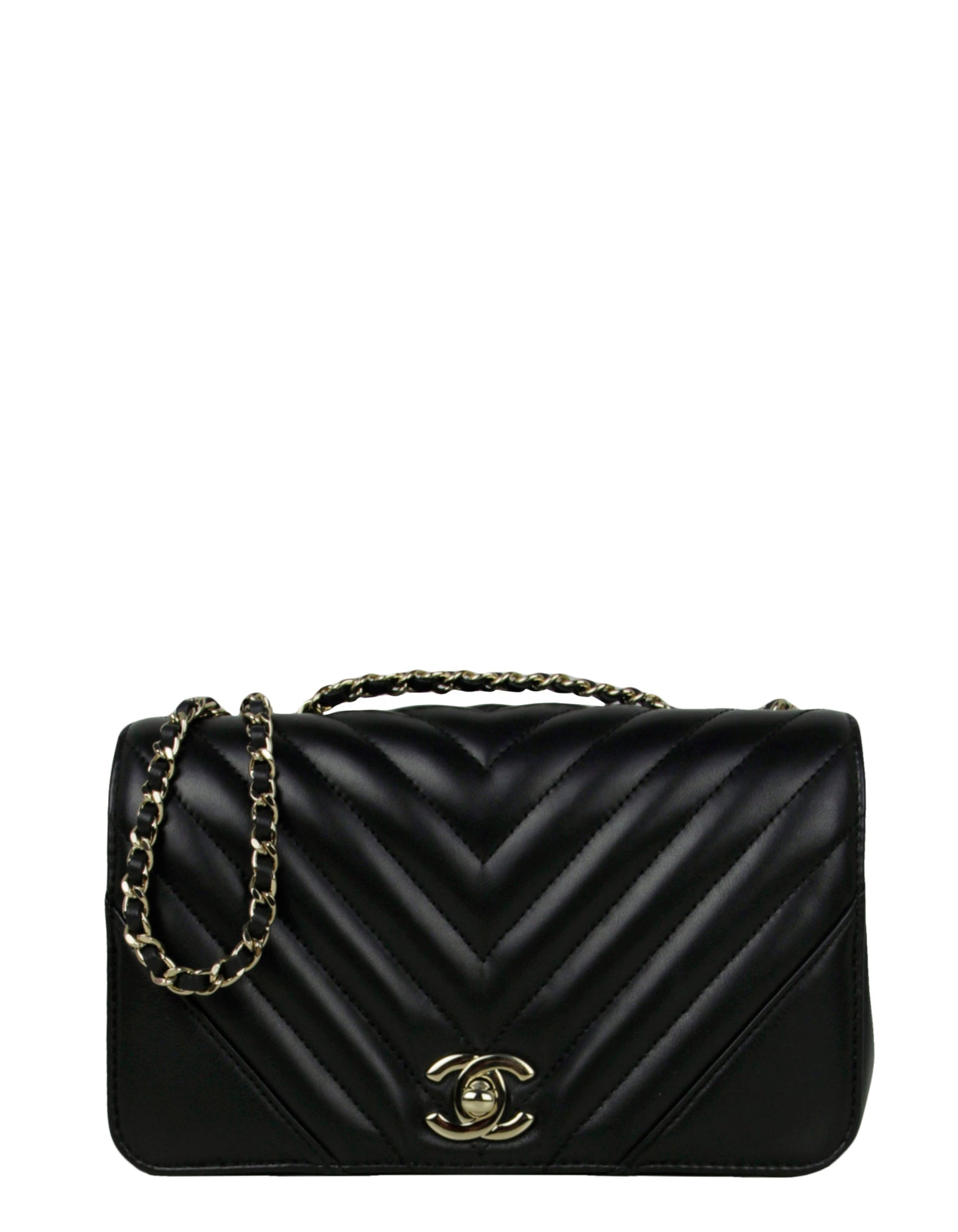 Chanel Black Lambskin Chevron Mini Statement Flap Bag - Rovelle Bags