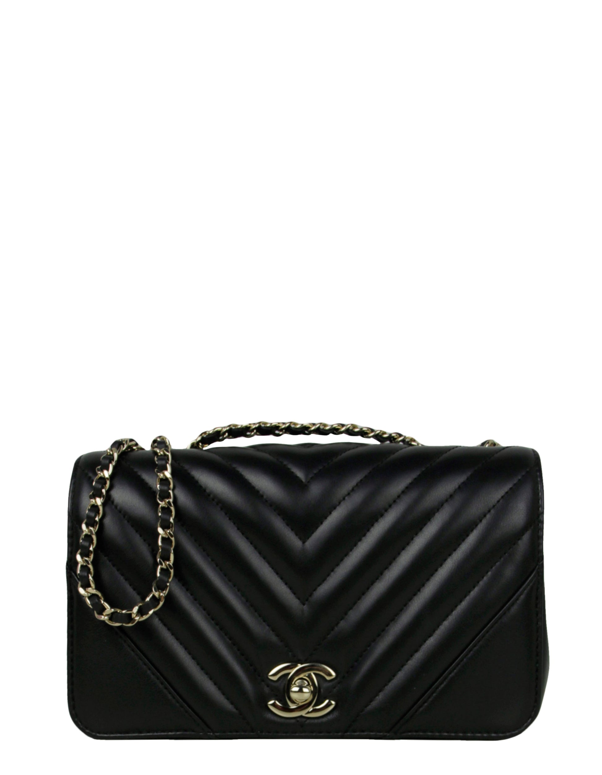 Chanel Black Lambskin Chevron Mini Statement Flap Bag - Rovelle Bags