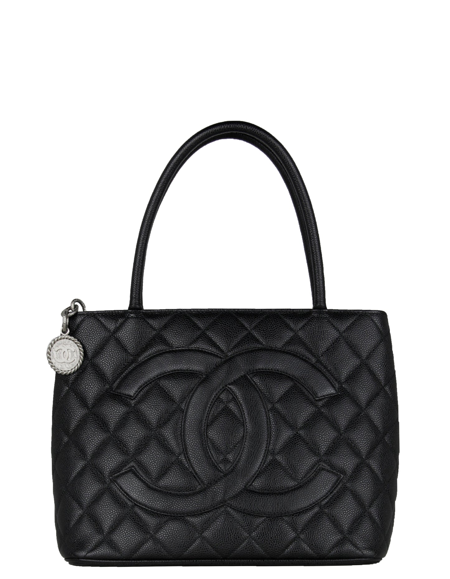 Chanel Black Caviar Leather CC Medallion Tote Bag - Rovelle Bags