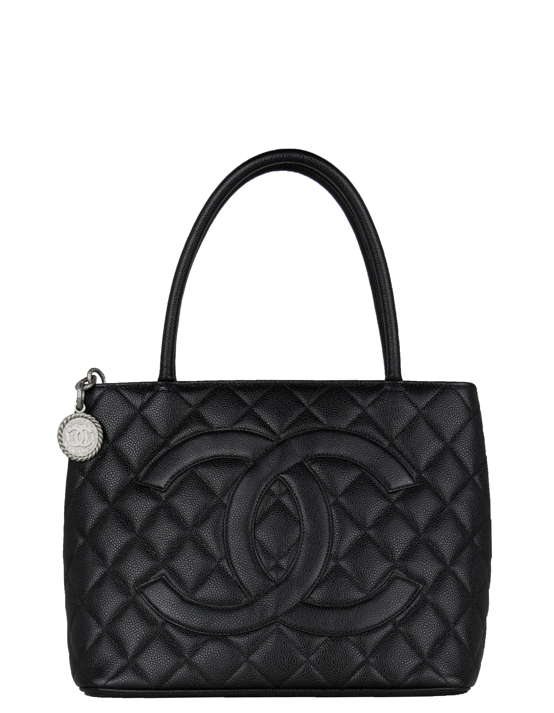 Chanel Black Caviar Leather CC Medallion Tote Bag - Rovelle Bags