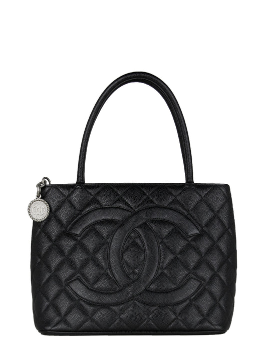 Chanel Black Caviar Leather CC Medallion Tote Bag - Rovelle Bags