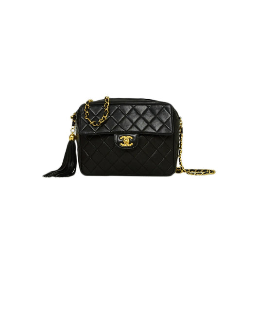 Chanel Black Lambskin Quilted CC Camera Crossbody Bag - Rovelle Bags