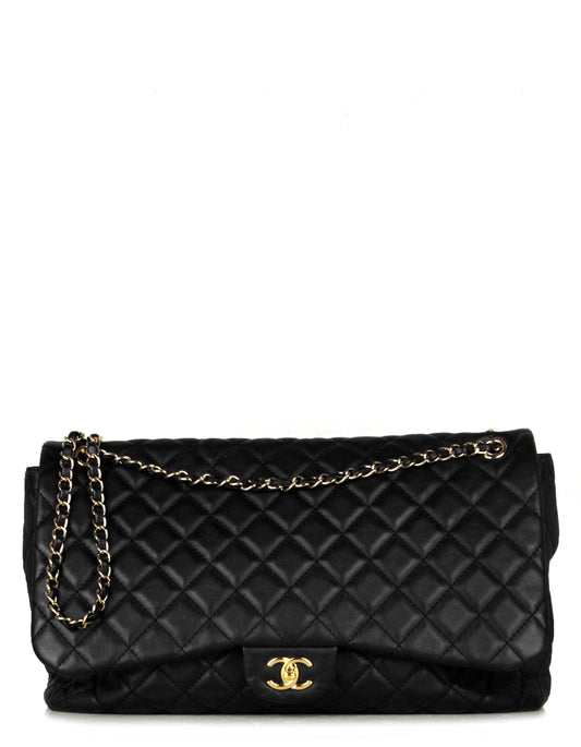 Chanel Black Leather Quilted XXL Airlines Flap Bag - Rovelle Bags